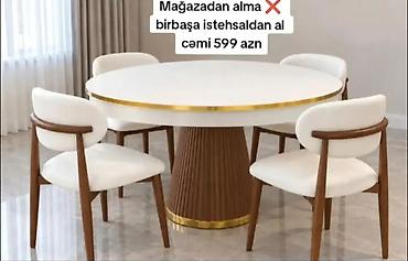 Dairəvi yemək masası və 4 ədəd stul dəsti - Masanın səthi: ağ rəngli