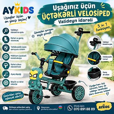 🚲💙 **UŞAQ ÜÇÜN ÜÇTƏKƏRLİ VELOSİPED – VALİDEYN İDARƏLİ** 👶✨ Balacanız