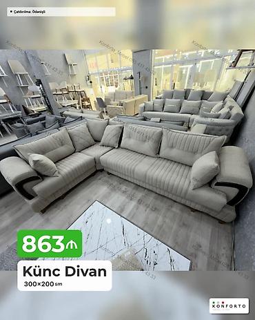 Диваны: Künc divan – 300×200 sm - Rahat L‑şəkilli dizayn, geniş oturma sahəsi — 1