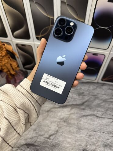 кичинекей телефон: IPhone 15 Pro Max, Колдонулган, 256 ГБ, Blue Titanium, Заряддоочу түзүлүш, Коргоочу айнек, Каптама, Бөлүп төлөө менен, 92 %