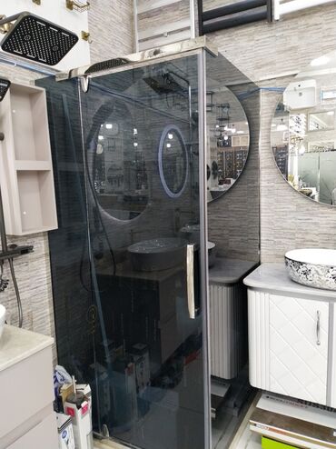 hamam vannalar: Qara şüşəli duş kabinası - Material: qalın temperli tünd şüşə