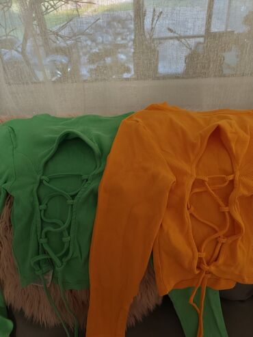 top: S (EU 36), Cotton, Single-colored, color - Green