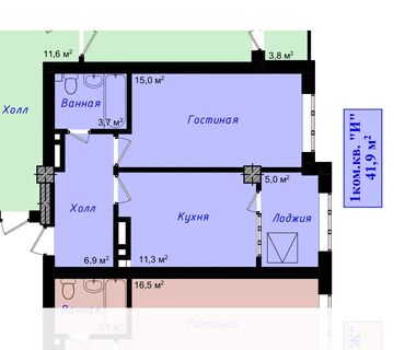 сниму двух комнатную квартиру: 1 комната, 42 м², Элитка, 4 этаж, ПСО (под самоотделку)