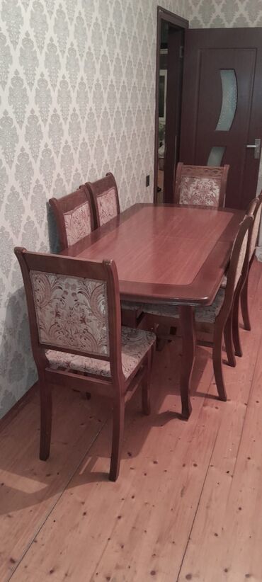 стол из массива дерева: Для гостиной, Нераскладной, Прямоугольный стол, 6 стульев