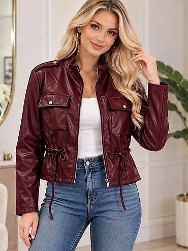 Jackets, Coats, Vests: Ženska kraća jakna od eko kože - Materijal: meka eko koža sa blagim — 3