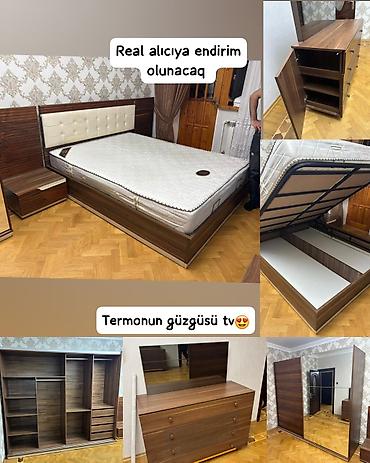 taxta çarpayı: Yataq otağı dəsti – termon örtüklü, güzgülü və geniş saxlama imkanlı — 1