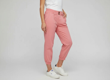 spodnie na szelkach krzyżówka: Material trousers for women, size S