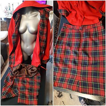 rain core cena: Komplet: crveni kaput sa kapuljačom + suknja u tartan (kariranom) — 4