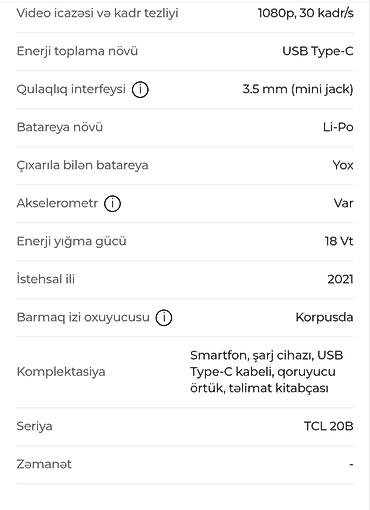 tcl telefon: Tcl 20b telefon səlqli istifadə olunub əla vəziyətdədi — 3