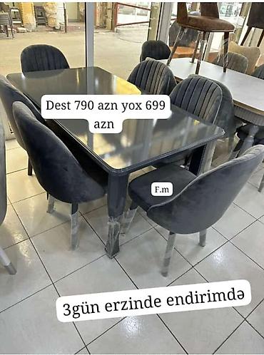 yataq taxt: Qonaq otağı üçün, Yeni, Açılmayan, Dördbucaq masa, 6 stul — 1