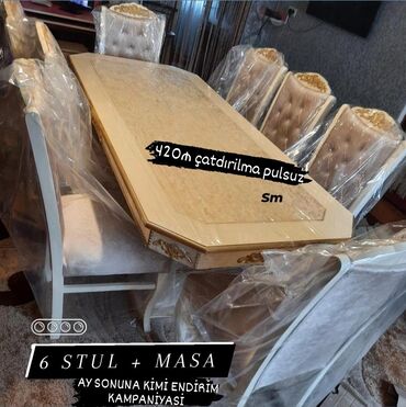 Masa və oturacaq dəstləri: Qonaq otağı üçün, Yeni, Dördbucaq masa, 6 stul