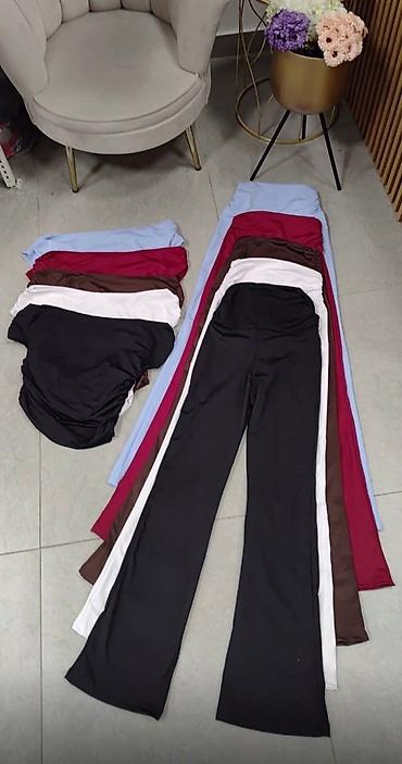 pull: Damski komplet – top na spuštena ramena + pantalone sa zvonastim — 3