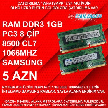 işlenmiş komputer: Operativ yaddaş (RAM) 1 GB, 1333 Mhz, DDR3, Noutbuk üçün, İşlənmiş
