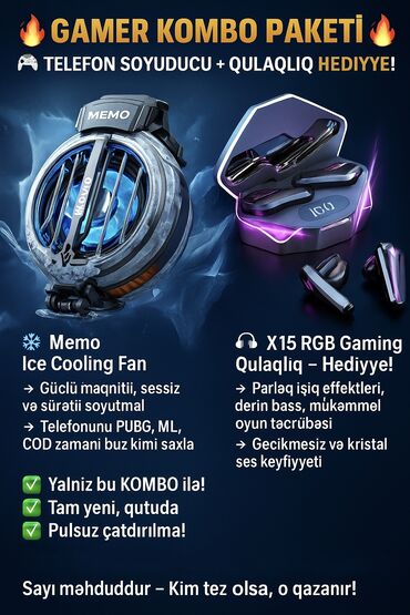 İnformatika: 🔥 GAMER KOMBO PAKETİ 🔥 🎮 Telefon Soyuducu + Qulaqlıq HƏDİYYƏ! ❄️