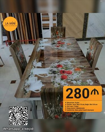 Komodlar: Mətbəx üçün, Açılan, Dördbucaq masa, 4 stul