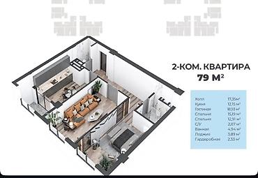 14: 2 комнаты, 79 м², Элитка, 11 этаж, ПСО (под самоотделку) — 3
