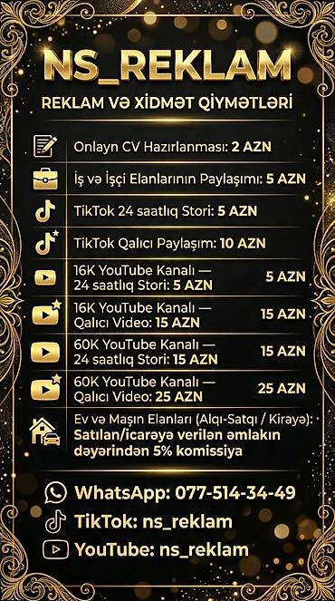 Услуги: NS_REKLAM tərəfindən təqdim olunan reklam və elan paylaşımı — 1