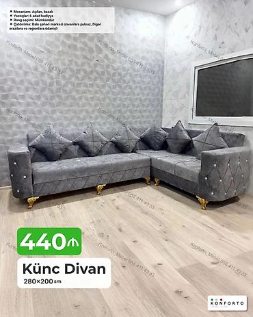 klassik divanlar: Künc divan – 280×200 sm - Mexanizm: açılan, bazalı (yataq funksiyalı — 1