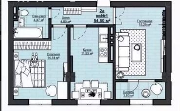 Продажа квартир: 2 комнаты, 55 м², Элитка, 5 этаж, ПСО (под самоотделку)