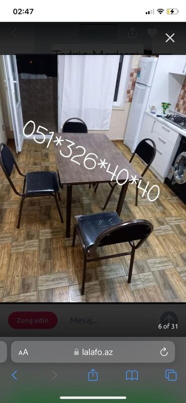 Masa və oturacaq dəstləri: Qonaq otağı üçün, Yeni, Dördbucaq masa, 4 stul — 17