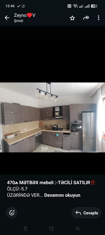 Mətbəx mebeli: *470₼ MƏTBƏX mebeli :-TƏCİLİ SATILIR*‼️ ÖLÇÜ:-5.7 ÜZƏRİNDƏ
