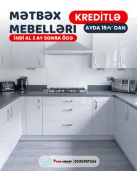 Sifarişlə mətbəx mebeli: Sifarişlə mətbəx dəsti, Özü çəkən petlələr, Mat laminat, Kredit var, Rayonlara çatdırılma, Pulsuz çatdırılma — 24