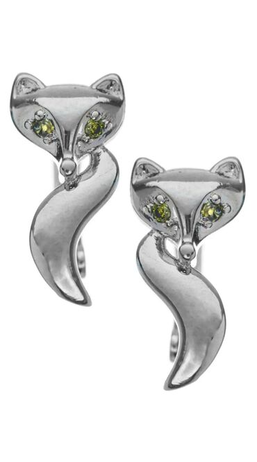 серьги и кольцо с бриллиантом: Серьги (лисичка с фианитом, замок английский, под серебро, медицинский