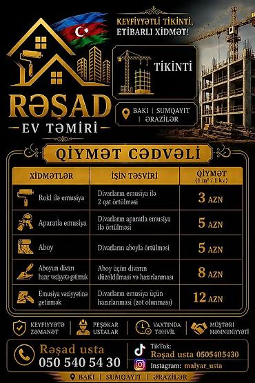 Tikinti ixtisasları: Malyar, 5 ildən artıq təcrübə, Tam iş günü — 1