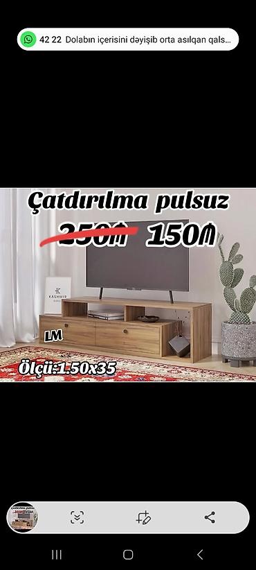TV altlığı / TV stendi - Ölçü: 1.50 x 35 sm - Rəng variantları: təbii