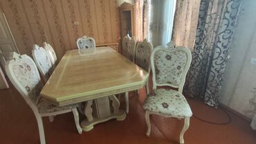 tek stol: Для гостиной, Б/у, Нераскладной, Прямоугольный стол, 8 стульев, Малайзия