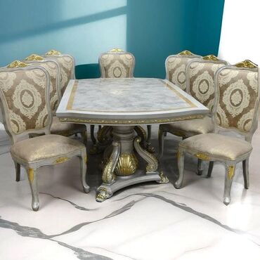 stol stul ucuz qiymete: Для гостиной, Новый, Прямоугольный стол, 8 стульев