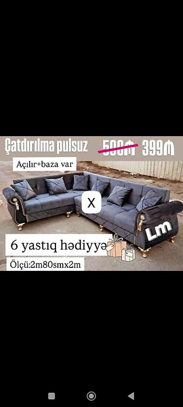 Divanlar: Künc divan – açılır mexanizmli və bazalı. - Ölçü: 2 m 80 sm x 2 m - — 1