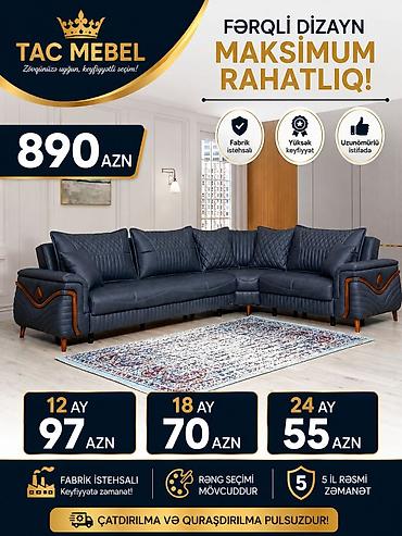 Divanlar: Tac Mebel künc divanları – şəxsi modellər - Elegant dizaynlı L — 12