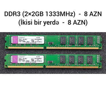 купить озу для ноутбука: PC - Operativ yaddaş - Ram (Noutbuk üçün deyil) DDR3 (2×2GB 1333MHz) 