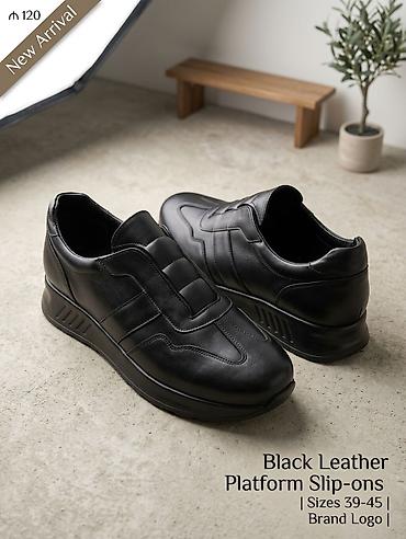green witch saat: Qara dəri platformalı slip-on kişi ayaqqabısı. Minimalist və zərif — 1