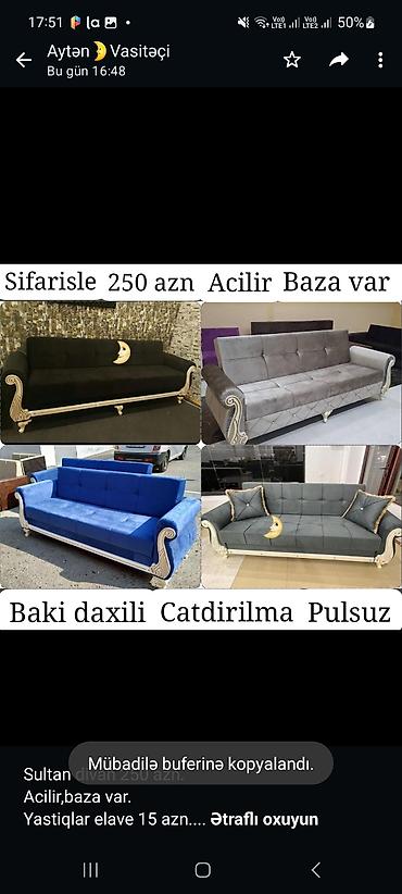 Шкафы на заказ: Sultan divan 250 azn. Acilir,baza var. Yastiqlar elave 15 azn — 1