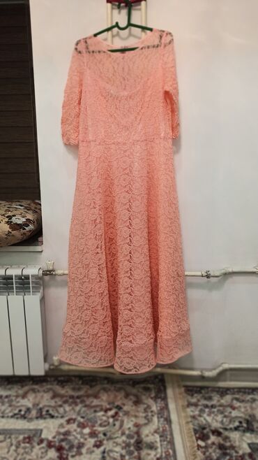 розовое: Вечернее платье, А-силуэт, Длинная модель, С рукавами, 3XL (EU 46), 4XL (EU 48), 5XL (EU 50)