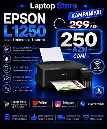 🚨 ŞOK ENDİRİM! TƏLƏSİN! 🚨 🖨️ Epson L1250 Wi-Fi Printer 299 AZN ❌ 🔥 lalafo.az -da 🚨 ŞOK ENDİRİM! TƏLƏSİN! 🚨 🖨️ Epson L1250 Wi-Fi Printer 299 AZN ❌ 🔥