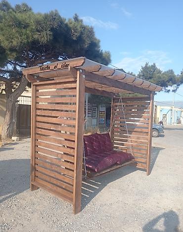 heyet ucun isiqlar: Bağ üçün taxta yelləncəkli pergola - Material: tam ağac karkas — 1