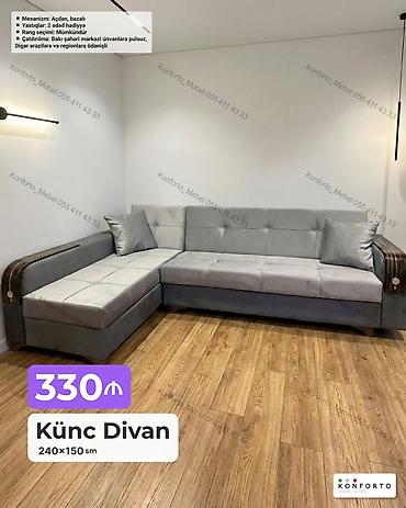 Ev üçün mebel: Künc divan – 240×150 sm - Mexanizm: açılan, bazalı (yataq funksiyalı — 1