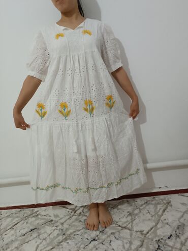 белый платье: Күнүмдүк көйнөк, Made in KG, Жай, Узун модель, Оверсайз