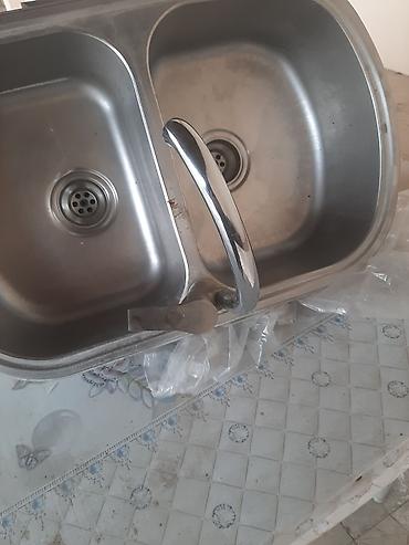 Santexnika: Mətbəx üçün ikigözlü paslanmayan poladdan lavabo və qarışdırıcı kran — 2