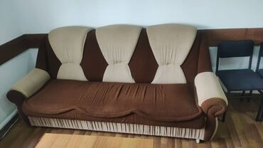 купить диван и кресло: Диван-кровать, цвет - Бежевый, Б/у