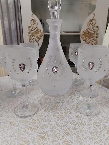 sud separatoru: Buzlu şüşədən zərif içki dəsti - Komplekt: 1 karaf/şüşə (qapaqlı) + 6 — 1