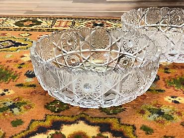 Konfet qabları: Kəsimli şüşə/kristal qab dəsti - 3 ədəd dekorativ şüşə/kristal qab - — 8