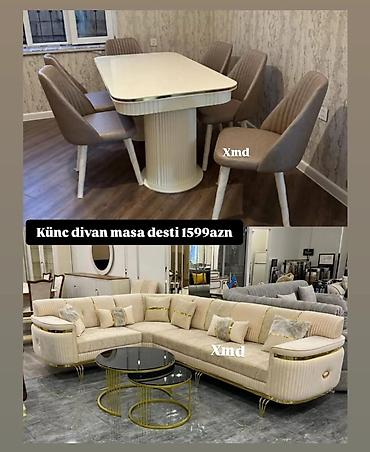 Masa və oturacaq dəstləri: Masa və 6 stul dəsti – Xmd • Komplekt: 1 yemək masası + 6 ədəd stul — 156