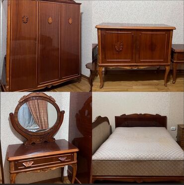 продажа старой мебели: Спальный гарнитур, Б/у, Двуспальная кровать, Шкаф, Комод, Другая страна, Дерево