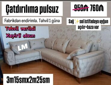 Divanlar: Künc divan, Yeni, Bazalı, Dəri, Şəhərdaxili pulsuz çatdırılma