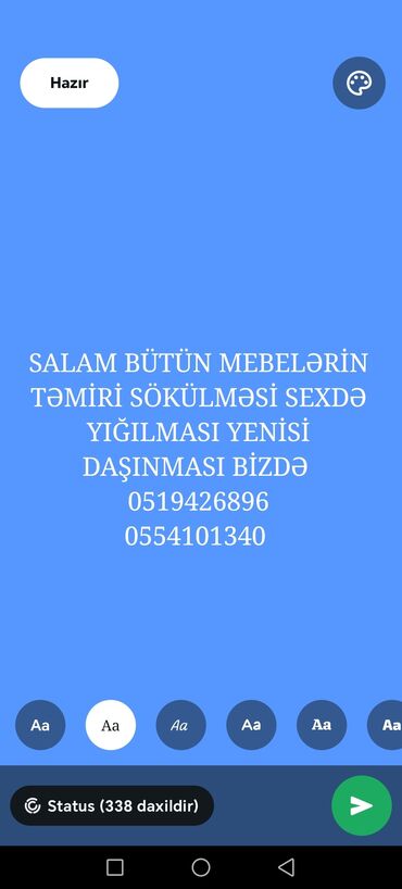 Bütün növ mebellərin təmiri, sökülməsi, sexdə yığılması, yenisi ilə