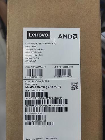 lenovo notebook qiymeti: AMD RAYZEN 5 5500H 3.3G RAM 16 GB SSD_512 RTX_ 2050 B Displey 15.6 — 8